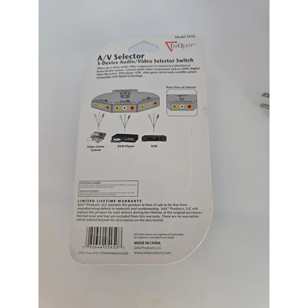 TriQuest A/V Selector 3-Device Audio/Video Selector Switch Model 5450